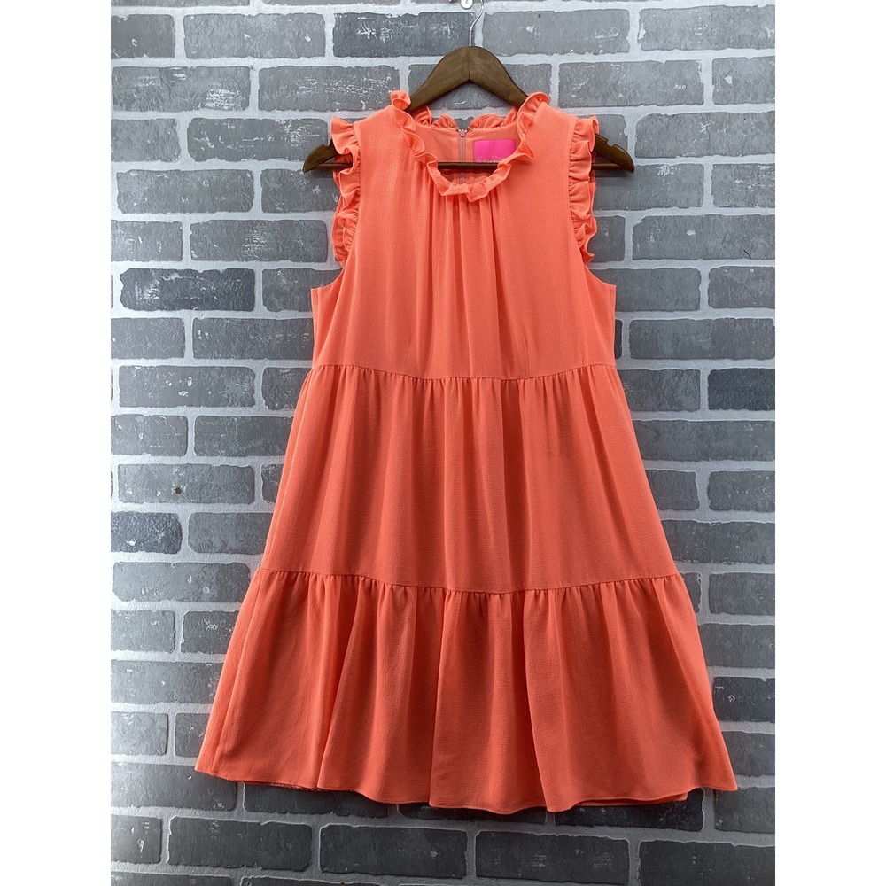 Lilly Pulitzer Jazzy Dress Orange Ruffle Tiered Sleeveless Shift Medium